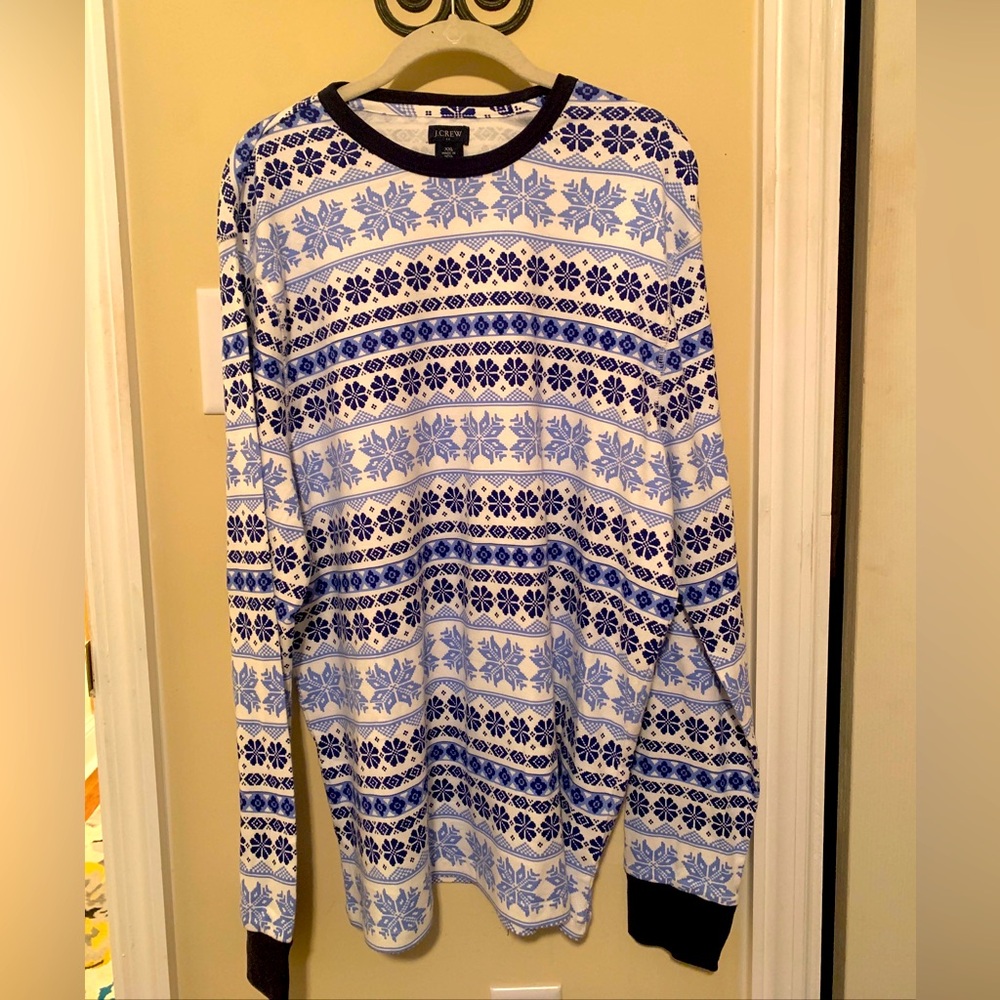 J Crew Blue Fair Isle Holiday Print Pajama Top Only Size XXL 100% Cotton